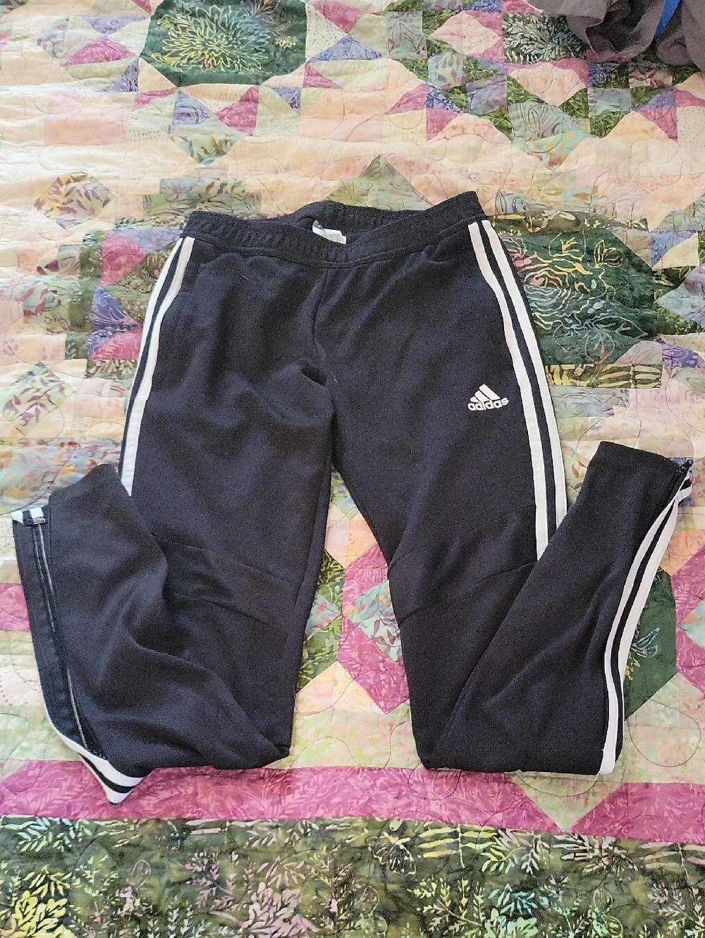 adidas Black Jogger Pants with White Side Stripes With Ankle Zips